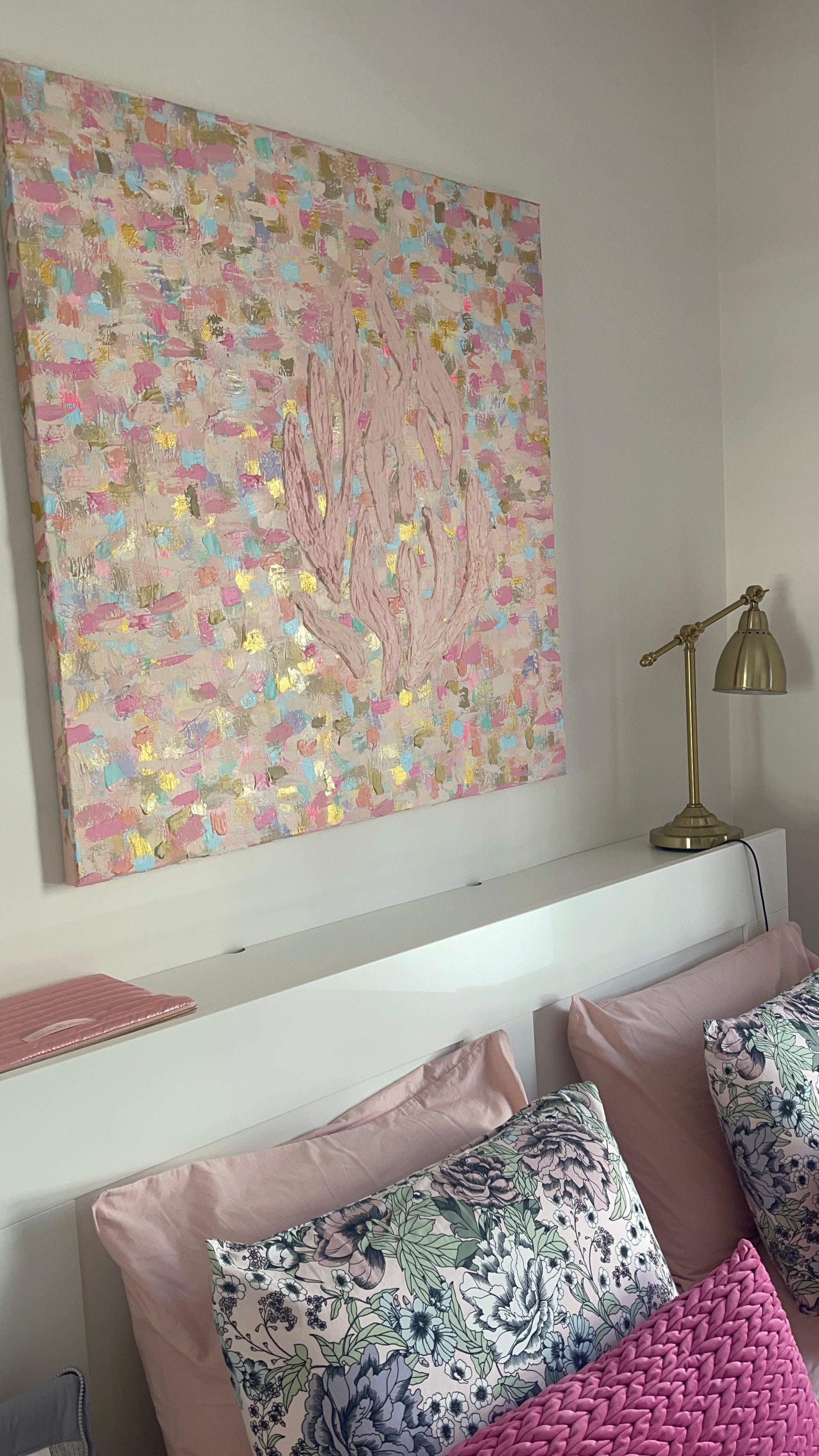 Masterpiece — Pink & Gold texture detail, original hand-painted abstract art by Eli Studio