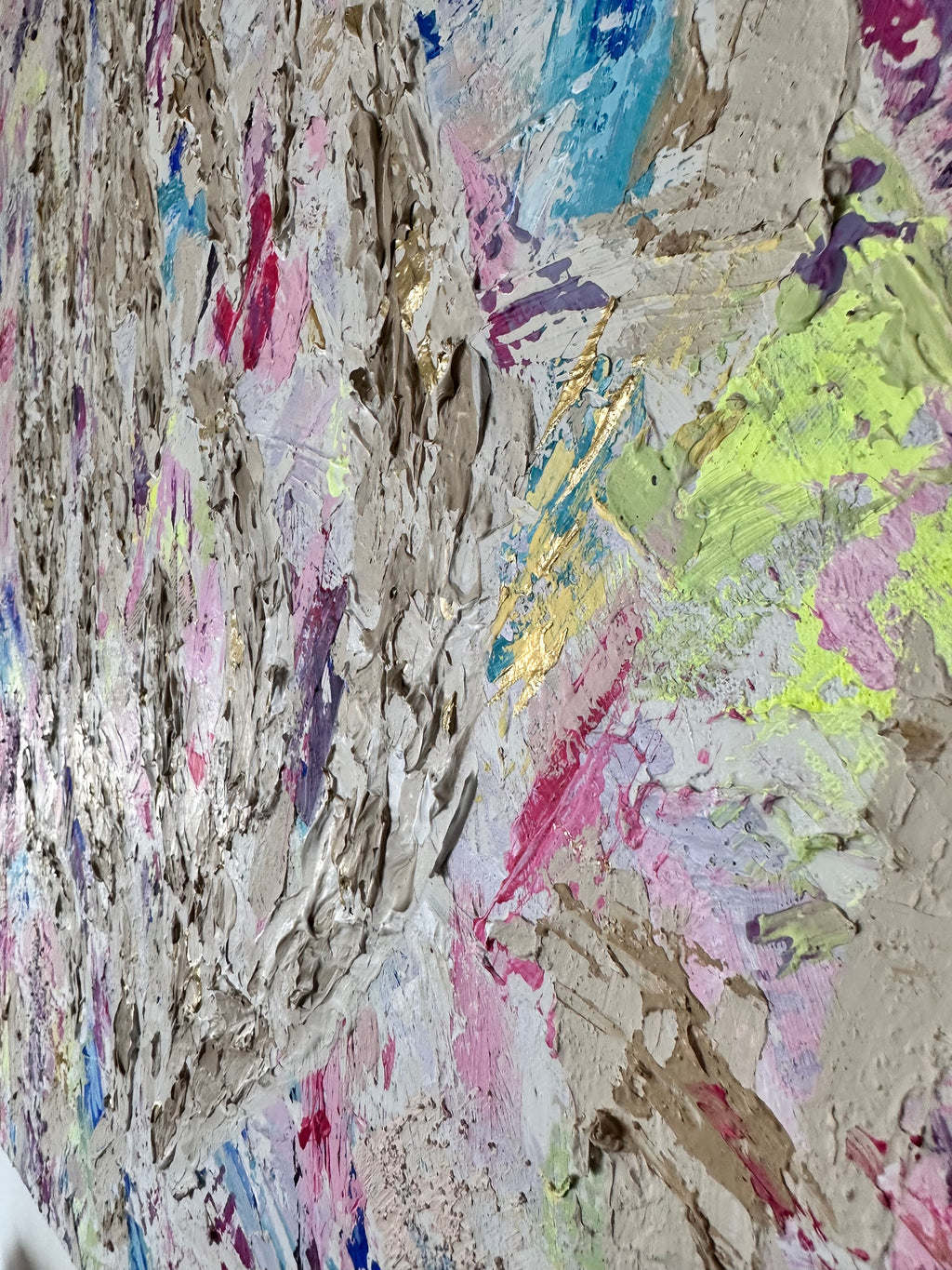 Detail of Masterpiece — Pastel Aesh Sheli showing layered brushstrokes and vibrant color textures, original Eli Studio painting