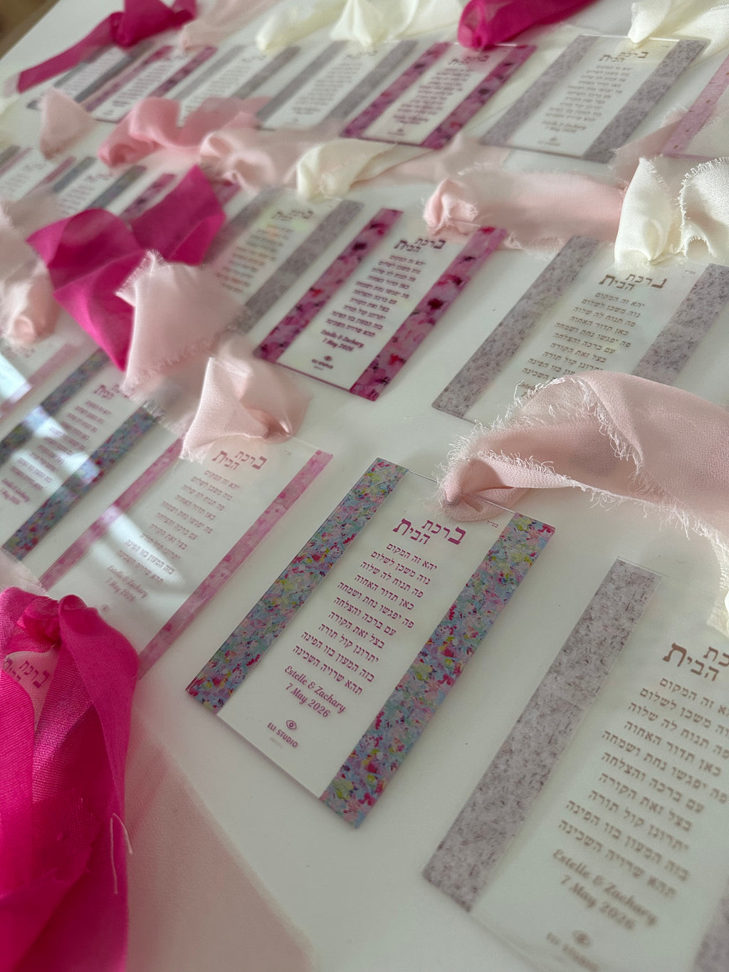Wedding Gift — Green & Blue framed on wall, meaningful hand-painted Hebrew blessing art for Jewish weddings by Eli Studio