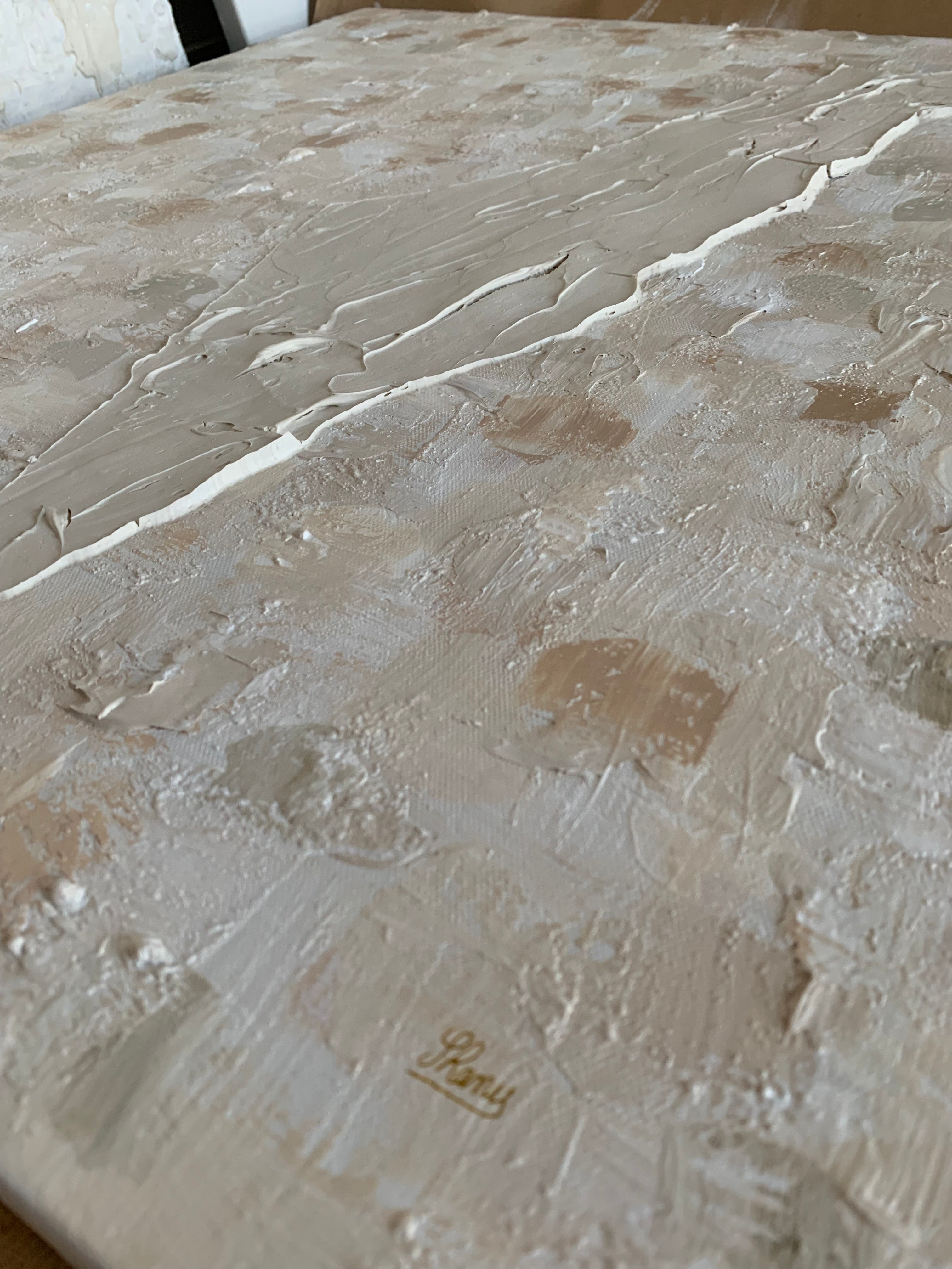 Angled view of Masterpiece - Israel, original hand-painted canvas with bold abstract textures by Eli Studio