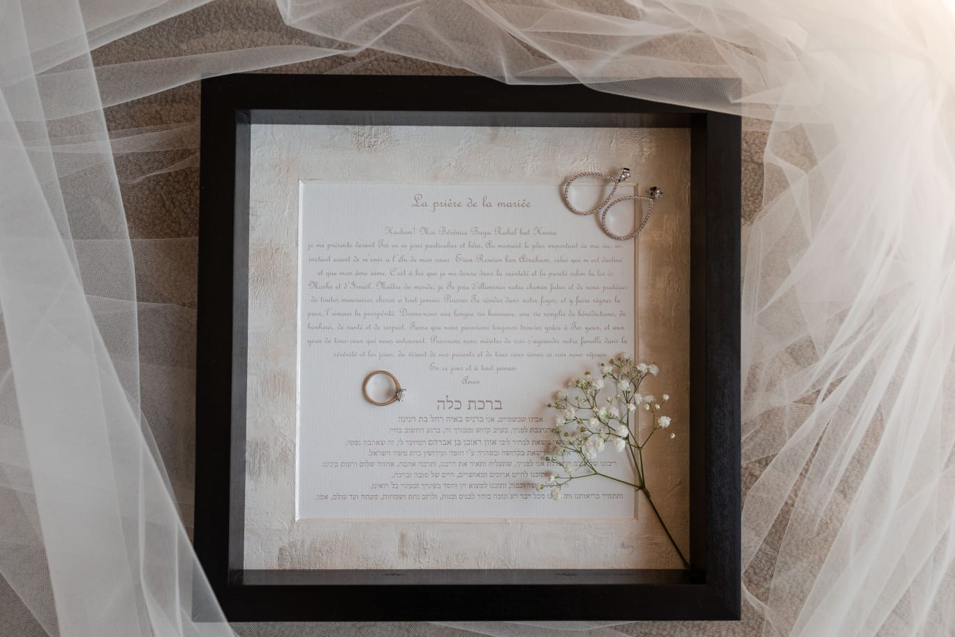 Angled view of Birkat HaKalah — Sublime, bride blessing artwork showing layered textures and Hebrew calligraphy by Eli Studio